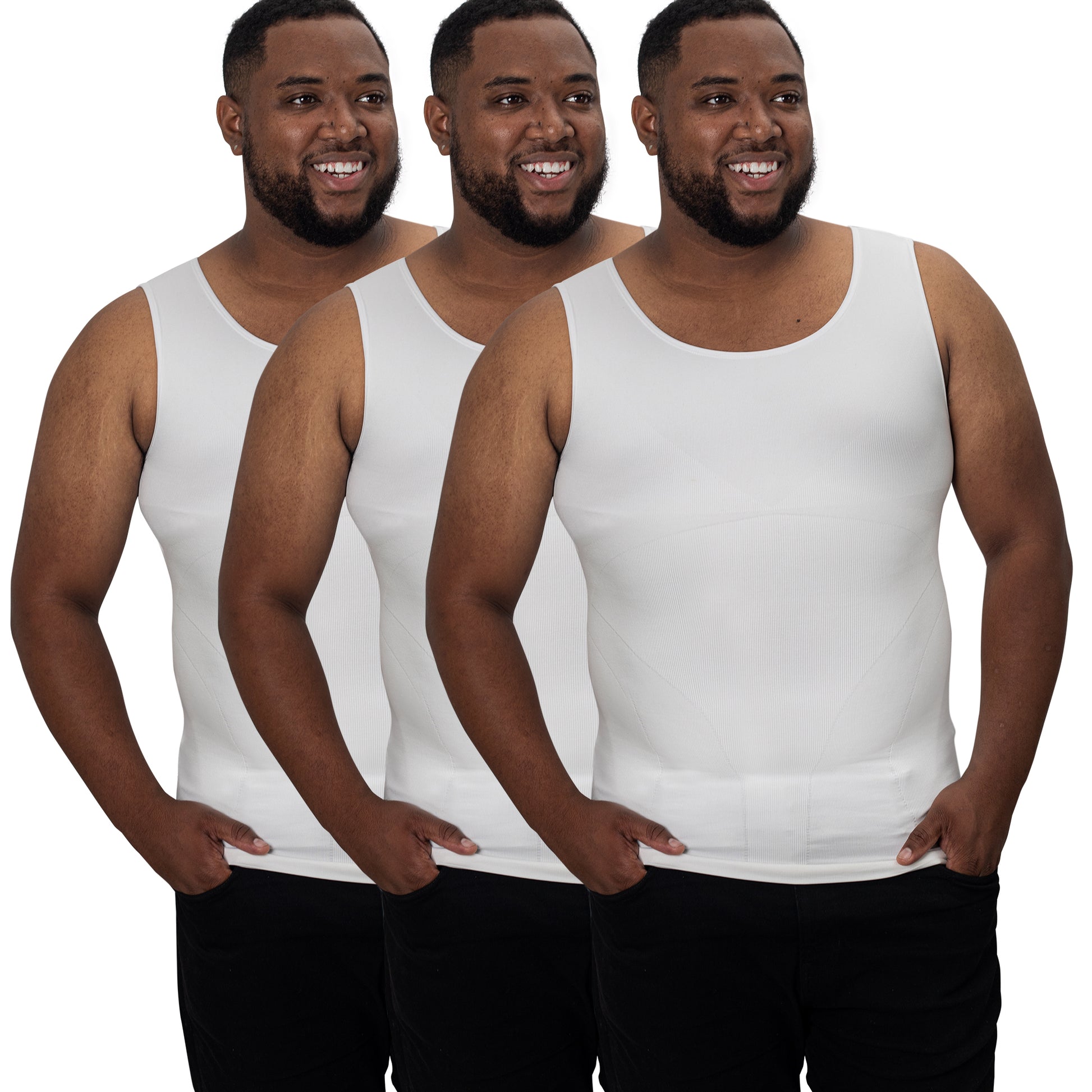 Compression Shirt Tank Top | Tall Length | 3 Pack White - QORELOGIQ