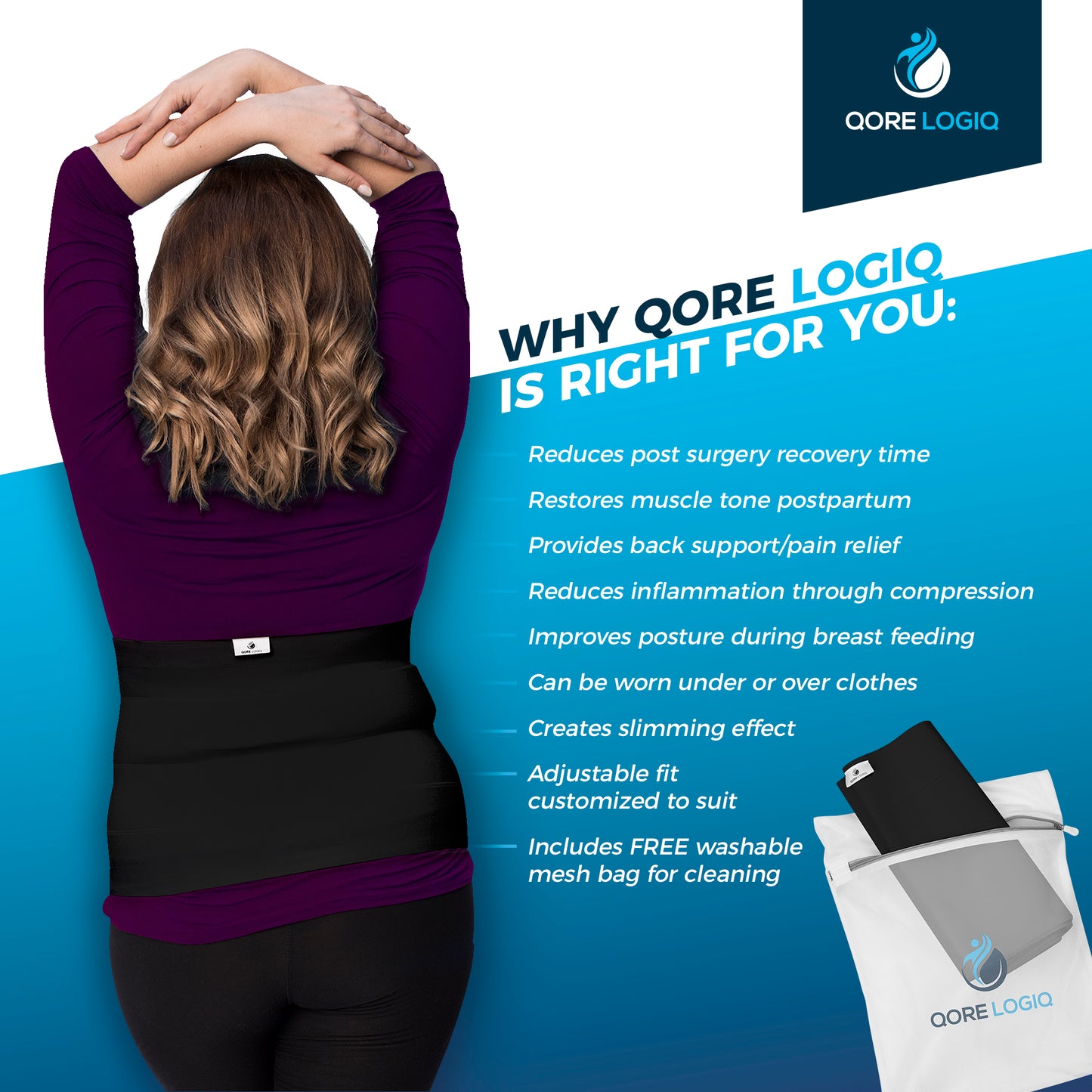 Plus Size 9 Inch Abdominal Binder - QORELOGIQ