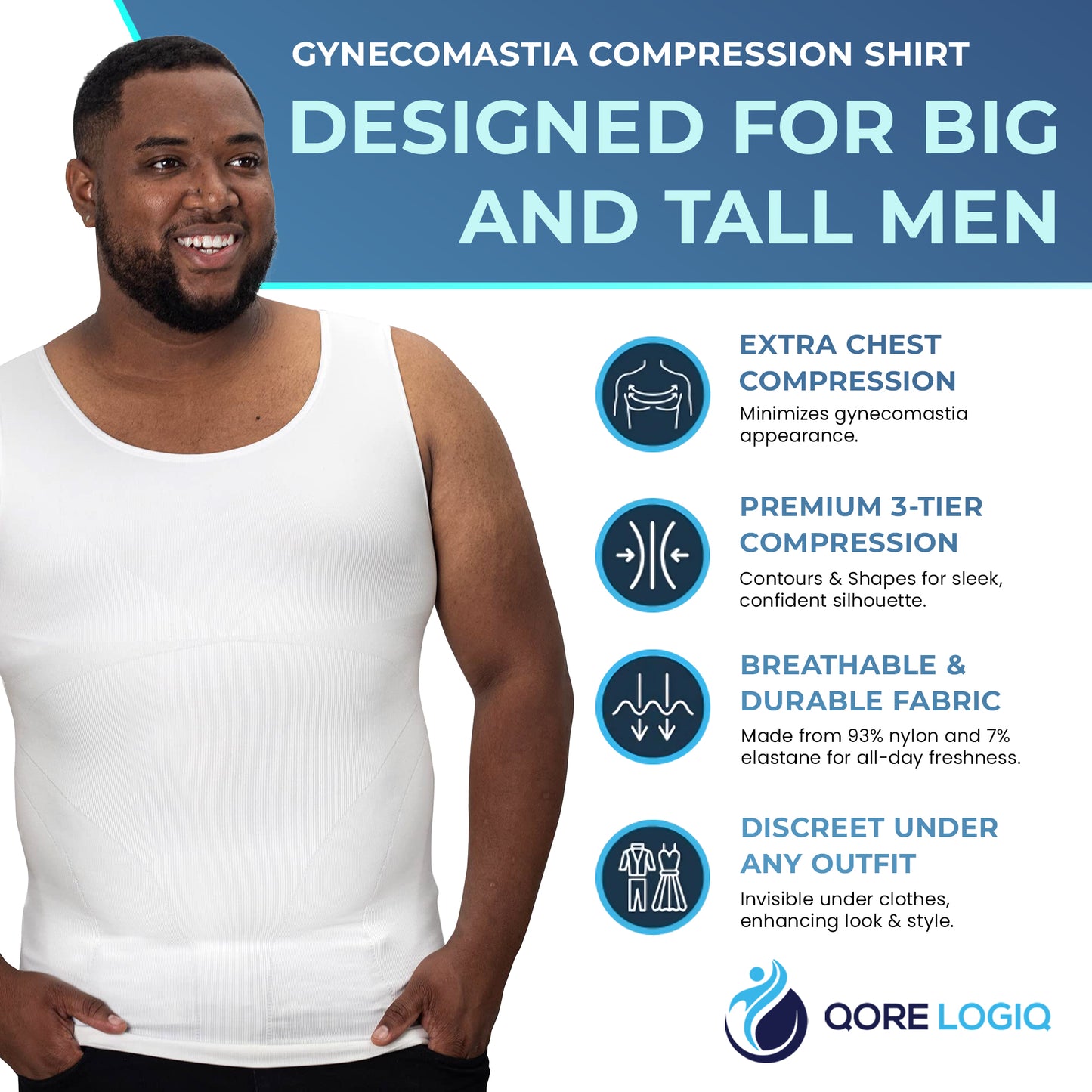 Compression Shirt Tank Top | Tall Length White - QORELOGIQ|| color_white&fit_tall